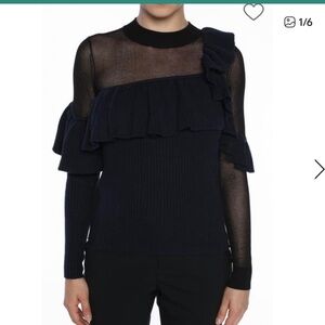 NWOT Self-Portrait Raffle Navy Blue Ruffle Sweater Medium